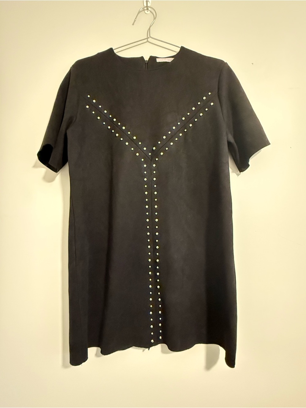 Zara Black Short-Sleeve Mini Dress with Studded Y-Detail